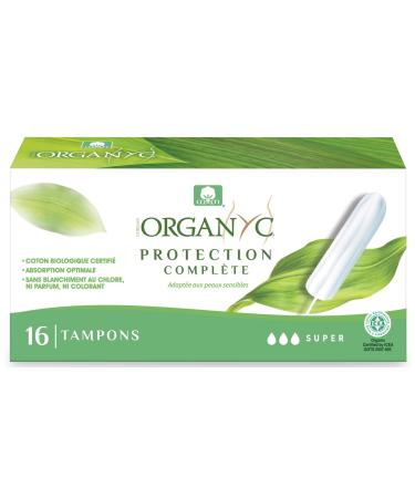 Organyc 100% Certified Organic Cotton Tampons, No Applicator, Super, 16 Count, White Mini