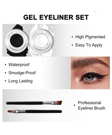 Erinde Black White Gel Eyeliner Set | Waterproof High Pigment Long Lasting Smudge-Proof Cream Gel Eyeliner with 2 Makeup Brushes | Makeup Gift Kit 02 - Buy Online on GoSupps.com