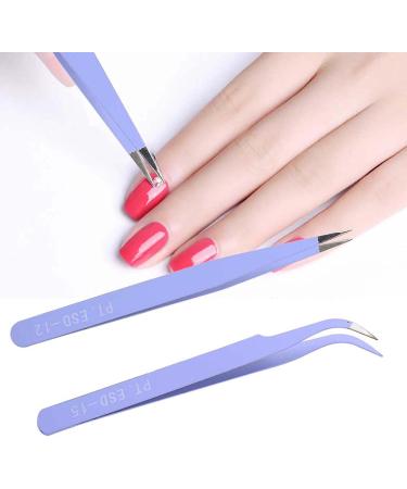 Stainless Steel Nail Art Tweezers Anti Static Straight Curved Head High Grade Durable Operation Rhinestone Metal Accessories Professional Salon Home Use (Purple) - Buy Online on GoSupps.com