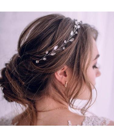 JONKY Bride Wedding Crystal Hair Vine Silver Rhinestone Bridal Hair Accessories Headband Wedding Hair Pieces for Brides
