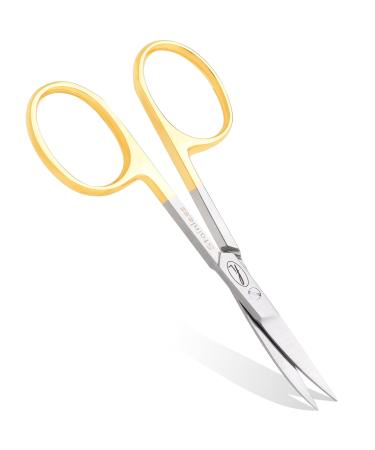 Fine Lines - Thin Stainless Steel Curved Scissor for Women & Men - Gold Manicure Scissors for Nails Cuticle & Hair Trimming - Suitable for Manicure Pedicure Hair & Beard Grooming Thin Curved Gold