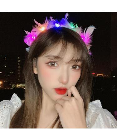 LEEMASING LED Feather Wreath Crown Headband Light-Up Angel Halo Headband For Wedding Christmas Halloween Valentine's Day (Colorful) - Buy Online on GoSupps.com
