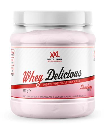 XXL Nutrition - Whey delicious protein powder - delicious shake - protein powder whey protein isolate & concentrate - high quality - 78.5% protein content - strawberry - 450 grams of strawberry 450 grams