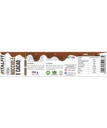 Protein Cream No Added Sugar | Spread Cream | No Preservatives and Colourants | Gluten and Palm Oil Free | Handmade Product | Sicily Origin | 250 g (hazelnuts and cocoa) - Buy Online on GoSupps.com