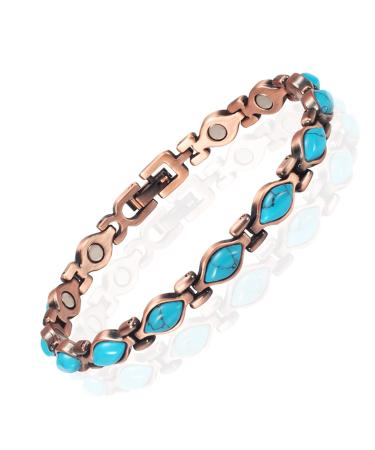 Yinox magnetic therapy arthritis copper bracelet for women effectively relieves arthritis and wrist pain lodged with Turkish turquoise combines fashion and health (3500 gauss) (f) - Buy Online on GoSupps.com
