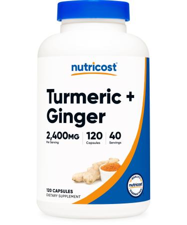Nutricost Turmeric + Ginger Capsules with Bioperine 2400mg Per Serving 120 Capsules - GMO-Free Gluten-Free 40 Servings