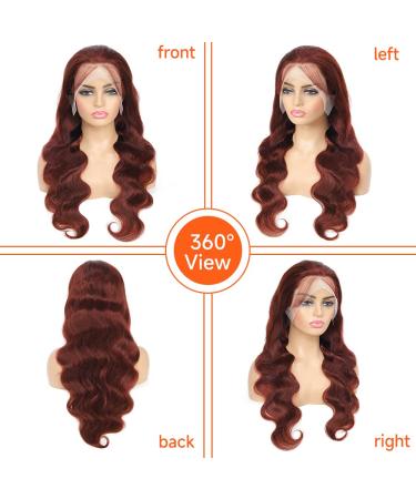 Reddish Brown 22 inch Human Hair Lace Front Wig | Auburn Colored Body Wave | Pre Plucked & Transparent HD Lace | Glueless & Natural Looking - Buy Online on GoSupps.com