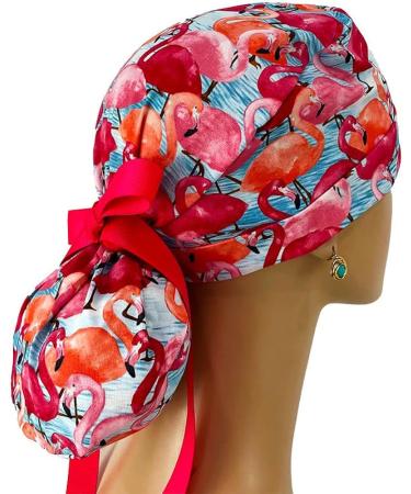Watercolor Flamingo Scrub Cap | Bouffant Surgical Hat for Men & Women - Turn Up Ponytail Design. Perfect for Doctors, Nurses, and Healthcare Professionals - Buy Online on GoSupps.com