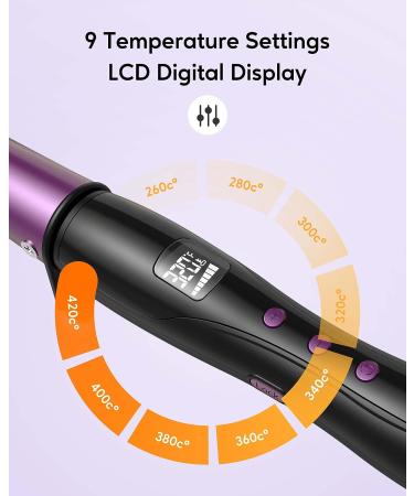 Conical Curling Wand 3/4-1 1/4 Ceramic Curling Iron | Clamp-Free, Digital Controls, 9 Heat Settings | Black/Purple - Buy Online on GoSupps.com