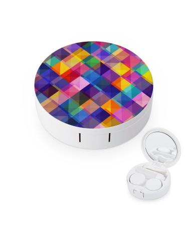 Bagea-Ka Colorful Geometric Pattern Contact Lens Case Box Eye Care Kit Holder Mirror Box with Tweezers Remover Tool Solution Bottle for Outdoor Travel & Home