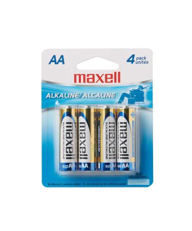Maxell 723465 Reliable AA Alkaline Battery - 10x Long-Lasting with 1.5V Performance with Mercury & Cadmium Free - Ideal for Wireless Keyboards Mouse Clocks Flashlights & Toys - Pack of 4 4 Count (Pack of 1)