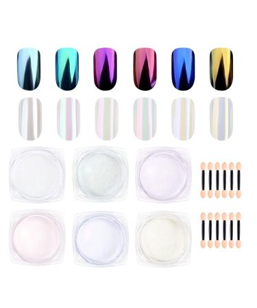Kiiwah 6 Jar Nail Art Chrome Nail Powder Set Pearl Shell Nail Glitter Powder Mirror Effect for Nail Art Design Decoration