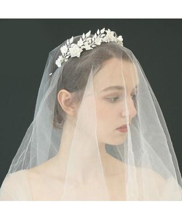 Lurrose Flower Leaves Crown Pearl Crown Tiara Wedding Decorative Headband Bride Hair Crown Party Tiara Women Headdress - Buy Online on GoSupps.com