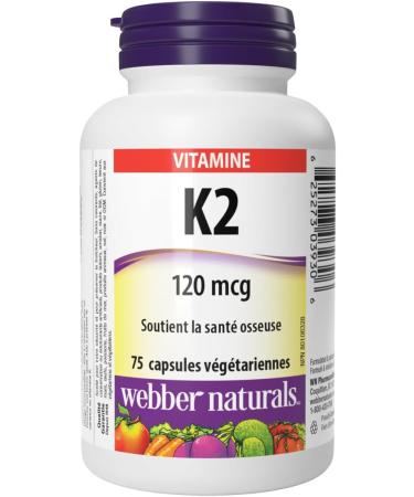 Webber Naturals Vitamin K2 120 mcg 75 Capsules MK-7 Formula Helps Support Bones Vegan - Buy Online on GoSupps.com