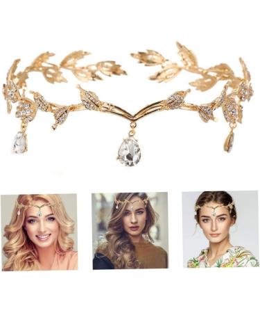 Rhinestone Leaf Headband Golden Wedding Head Chain with Teardrop Crystal Leaf Hair Vine - Buy Online on GoSupps.com
