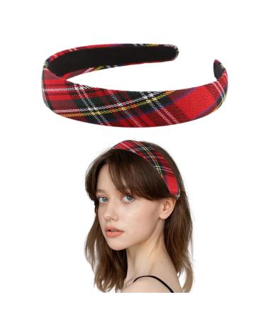 JNAWA Christmas Tartan Headband Alice Red Band Hair Accessories Vintage Headband for Girls Child Xmas Festival Holiday.