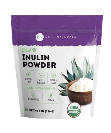 Kate Naturals Inulin Powder Organic from Blue Agave (8oz) Soluble Prebiotic Fiber for Coffee Yogurt & Smoothies 8 Ounce (Pack of 1)