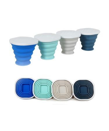 Fisiei collapsible cup,collapsible cups,collapsible cup with lid,collapsible cups for traveling,collapsible cups drinking for travel,sports,camping,office,home,4 pack(green,blue.white,lake blue)