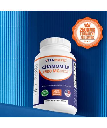 Vitamatic Chamomile 2500 mg Equivalent Per Serving (from 250 mg of 10:1 Extract) - 240 Veg Capsules - Non-GMO & Gluten Free - Buy Online on GoSupps.com