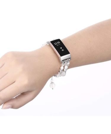 Jewelry Bands Compatible with Fitbit Charge 5 for Women Girls Handmade Elastic Beaded Pearl Replacement Fitness Accessories Handmade Smartwatch Waterproof Wristband  Silver Charge 5- Silver - Buy Online on GoSupps.com
