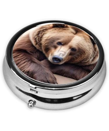 Round Pill Box 3 Compartment - Portable Travel Pill Organizer for Vitamins - Compact Medicine Case - Brown Bears Design - Buy Online on GoSupps.com