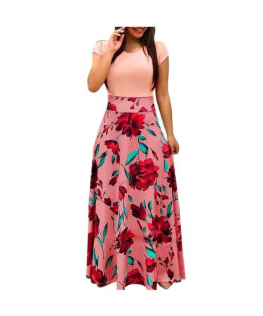 Martmory Spring Dresses for Women 2023 Casual Short Sleeve/Sleeveless Plus Size Boho Floral Summer Beach Long Maxi Dress G#pink Small