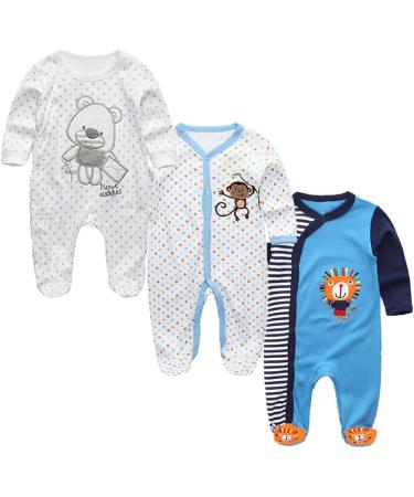 MAMIMAKA Baby Rompers Pajamas - 3-Piece Cotton Jumpsuit Set | Long Sleeve Footed Bodysuits for Boys and Girls | 0-3 Months Sleepsuit - Buy Online on GoSupps.com