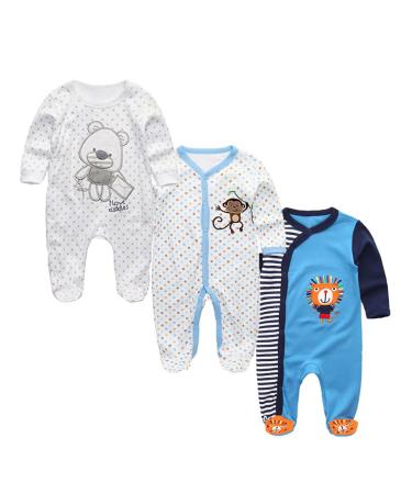 MAMIMAKA Baby Rompers Pajamas Cotton Jumpsuit Boys Girls Sleepsuit Long Sleeve Footed Bodysuits One-Piece Outfits 6-9 Months Three Pieces-10