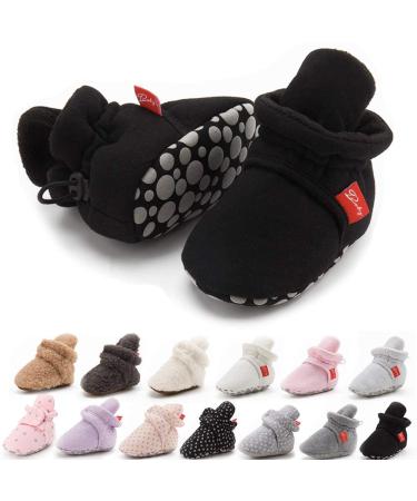 Sonsage Infant Baby Girls Boys Snow Boots Soft Anti-Skid Sole Ankle Premium Booties Newborn Toddler Prewalker Winter Warm Crib Shoes 6-12 Months A01 Black