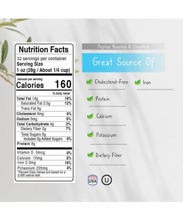 Pumpkin Seeds Pepitas Roasted Unsalted - 32 oz Reusable Container | Healthy Snack for Vegan Keto Diet | Hand-Picked, Kosher Certified, 100% Natural | Great for Baking - Buy Online on GoSupps.com