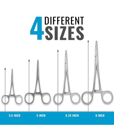 Durable 4-Piece Straight Hemostat Set - High Quality Stainless Steel - Autoclavable - Precision Tips - Serrated Jaws - Three Locking Positions - 3.5 5 6.25 8 - 4 Pcs - Buy Online on GoSupps.com