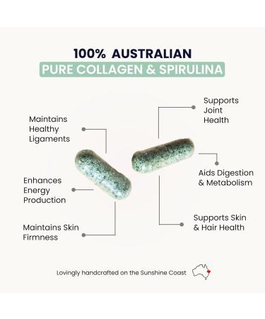 Organic Collagen Australia Pure Collagen & Spirulina Capsules Antioxidant-Rich Supplement for Skin Elasticity Joint Health Metabolism Support & Energy (120 Capsules) - Buy Online on GoSupps.com