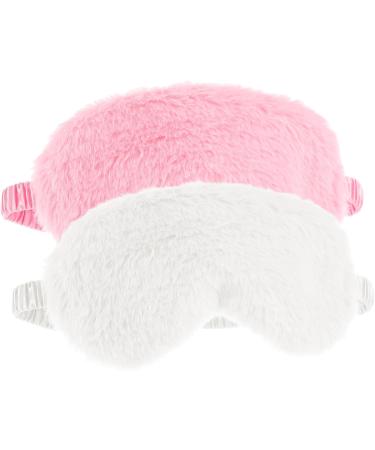 Plush Eye Mask Set - Soft Satin Sleep Masks for Men & Women | Comfortable Synthetic Fur Eye Covers (White & Pink) - Perfect Gift for Relaxation - Buy Online on GoSupps.com