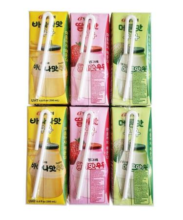 Binggrae Variety Flavored Milk Drink 6 Packs - Banana, Strawberry, Melon - Buy Online on GoSupps.com