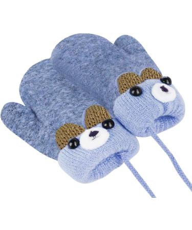 Kids Toddlers Knitted Gloves Mittens with String Boys Girls Magic Stretch Mittens Thick Fleece Lined Baby Infant Winter Warm Mittens Cartoon Cosy Full Finger Gloves Xmas Gift for Aged 0-3 Blue - Buy Online on GoSupps.com