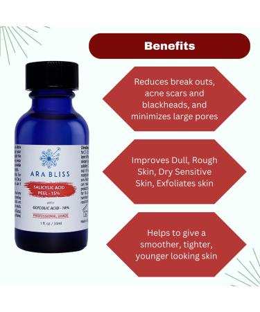 Salicylic Acid Peel 15% & Glycolic Acid 10% - AHA/BHA Chemical Peel for Acne Blackheads Pores & More - Fast International Shipping - Buy Online on GoSupps.com