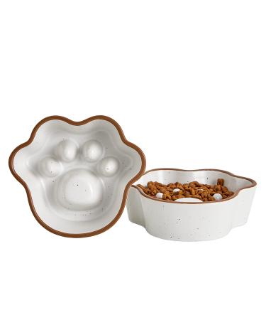 Howise Slow Feeder Bowl for Cats and Small Dogs,Cat Footprint Design, Fun Interactive Bloat Stop Puzzle Feeder Bowl Healthy Eating Diet Made of Ceramic Food Grade Material Dishwasher Safe