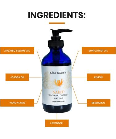Chandanni Organic Naked Body Massage Oil & Bath Oil - 8oz | Deep Hydration with Sesame Sunflower Jojoba & Ylang Ylang | Nourishing Massage Oil for Men & Women - International Shipping - Buy Online on GoSupps.com