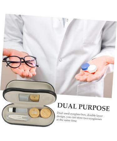Portable 2-in-1 Glasses Case & Contact Lens Holder with Mirror | Oatipho Compact Organizer Set | Travel PU Leather 15.8x7.4cm - Buy Online on GoSupps.com