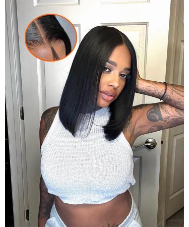 WEAR AND GO GLUENS WIG HUMAN PRE-CUT LACE PRE PRE PRE PRE PRE HAIRLINE BOB Straight Human Wig Blacheted Knots Upgraded for Black Women 4 4 Hd Lace Beginner Friendly 180% Density 12inch Bob Staright-1b (30cm)