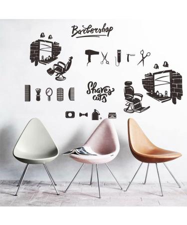 Barbershop Wall Sticker - Cute Mirror Chair Razor & Scissors Designs | Removable PVC Decor for Hair Salon | 25x40 cm (Black-JWH209 - Buy Online on GoSupps.com