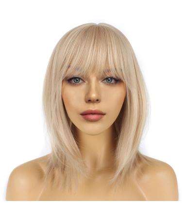 LANCAINI Blonde Wig 613 Bob Wigs for Women Bob Wigs with Bangs Straight Wig Heat Resistant Synthetic Wigs Middle Part Cosplay Costume Wig
