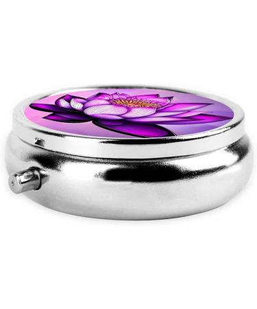 Purple Lotus Round Pill Box - 3 Compartment Portable Organizer for Travel | International Shipping Available - Buy Online on GoSupps.com