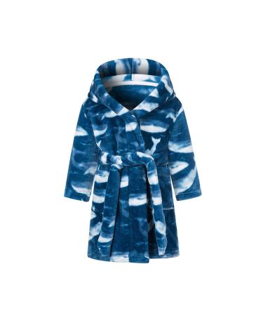 XINNE Boys Girls Soft Bathrobe Cute Pattern Robes Toddler Baby Flannel Hoodie Pajamas Sleepwear Ocean Blue 100