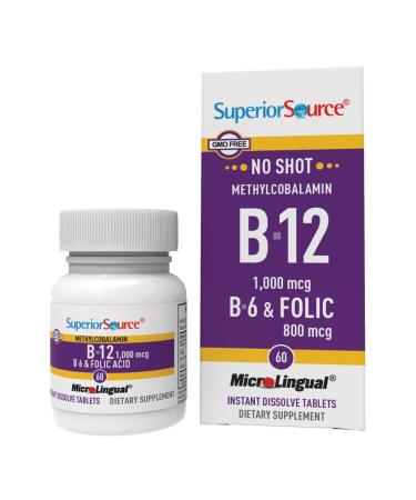 Superior Source Methylcobalamin B-12 B-6 & Folic Acid 1000 mg/800 mg 60 Tablets - Buy Online on GoSupps.com