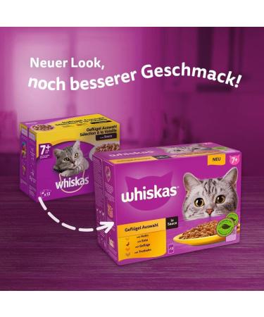 Whiskas 7+ Cat Food Poultry Selection in Sauce - 12x85g (4 Packs) | High-Quality Wet Food for Senior Cats | Shop Internationally - Buy Online on GoSupps.com