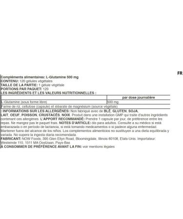 Now Foods L-Glutamine 500mg - 120 Vegan Capsules | Premium Amino Acid Supplement for Muscle Recovery & Immune Support - Buy Online on GoSupps.com