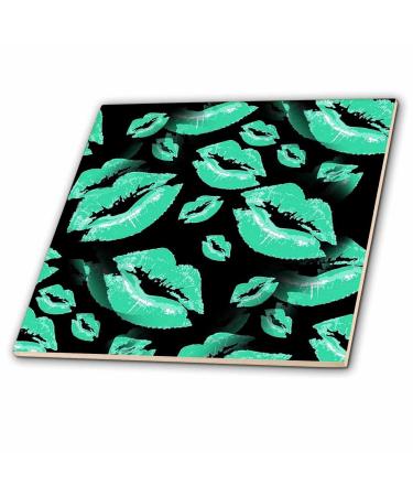 12 Inch Ceramic Tile - Two Kisses Collided Lip Affectionate Aqua Colored Lips Pattern Pattern - Lipstick Kisses