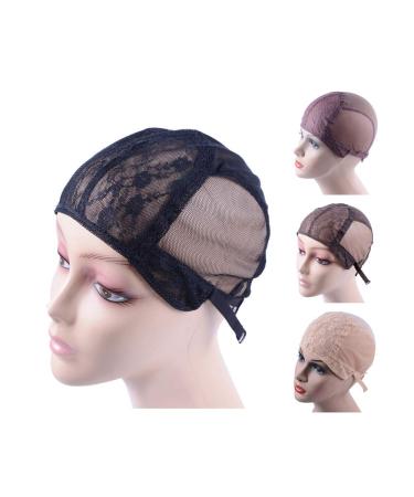YANTAISIYU Double Lace Wig Cap for Making Wigs with Adjustable Straps on the Back Swiss Lace Hairnet (Black L 56cm) L(56cm) Black