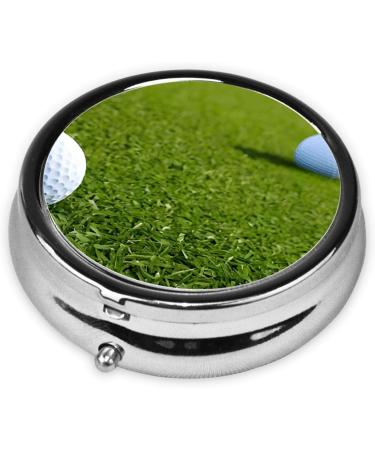 Grass Baseball Softball Round Pill Box - 3 Compartment Portable Medicine Organizer & Travel Holder - Black Decorative Purse Case - Buy Online on GoSupps.com